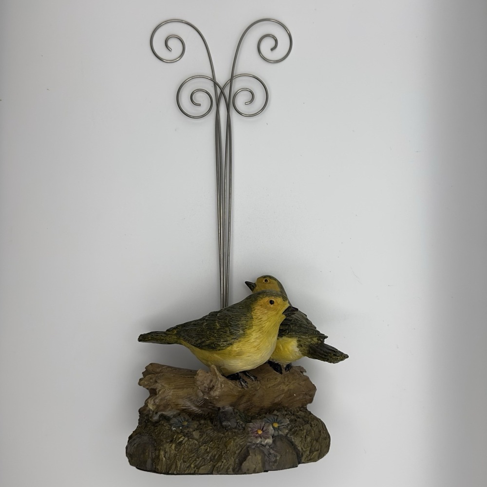 Resin Bird Figurine Photo Holder Double Spiral Wire Stand Vintage Home Decor